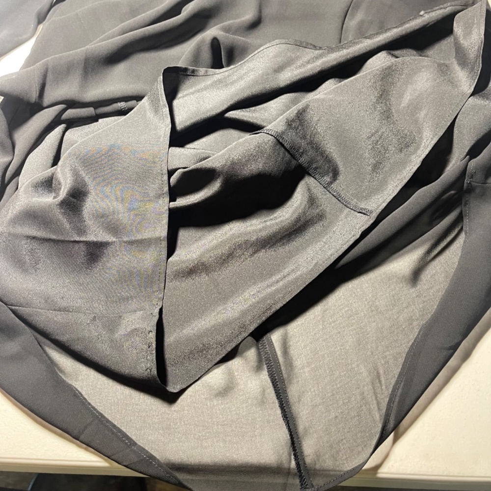 BCBGenerations Women’s Black Blouse. V neck front and back. Tie. Sheer sleeves. - Picture 5 of 8